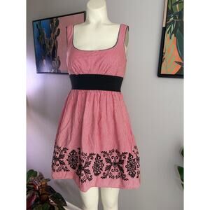 Speechless Red Pinstripe Sundress Black Embroidered Hem Empire Waist Dress Sz 3